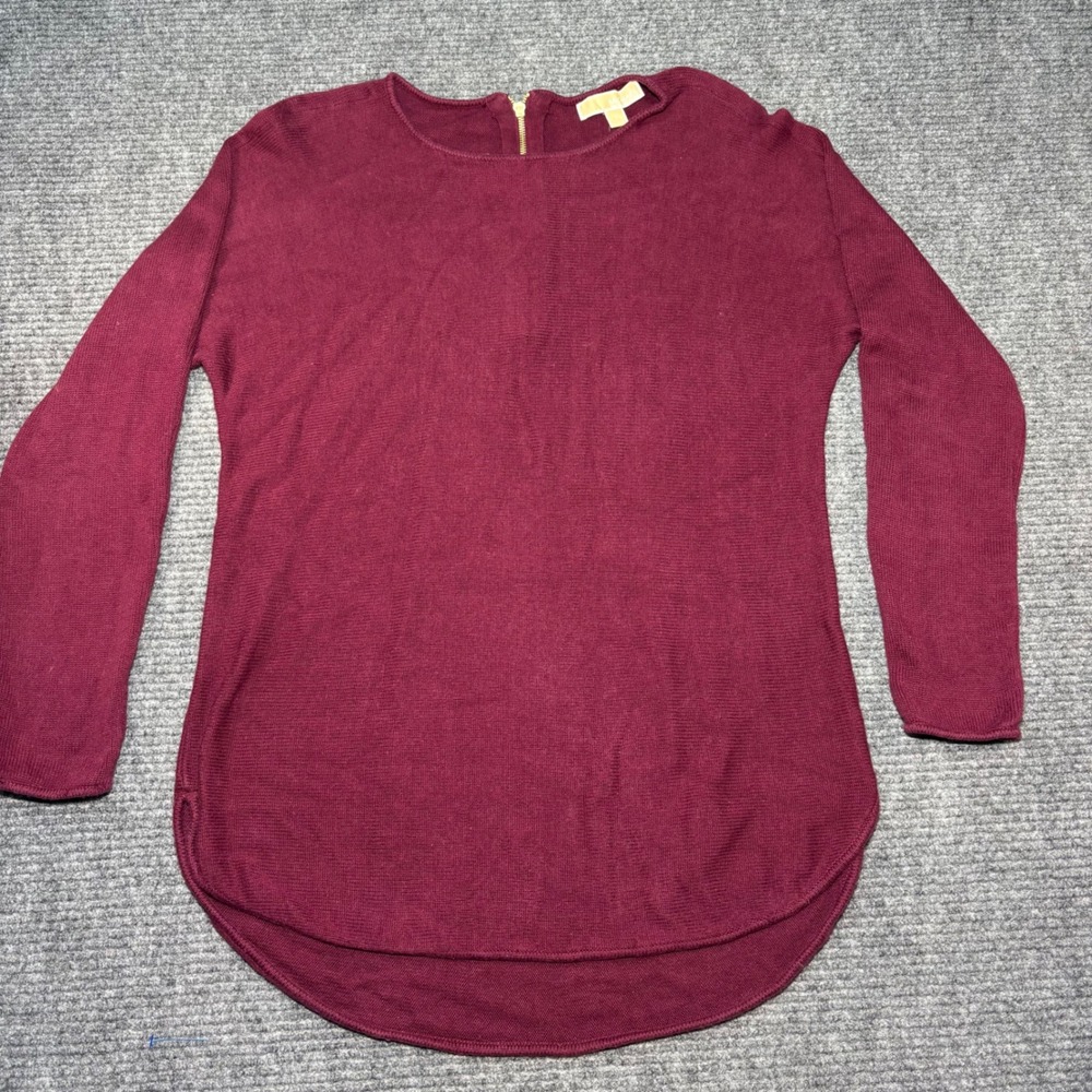 Michael Kors Womens Burgundy Fine Knit Back Zip High Low Tunic Sweater Large